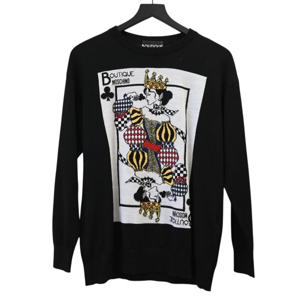 Boutique Moschino Queen of Clubs Card Knit Wool Sweater Size Medium